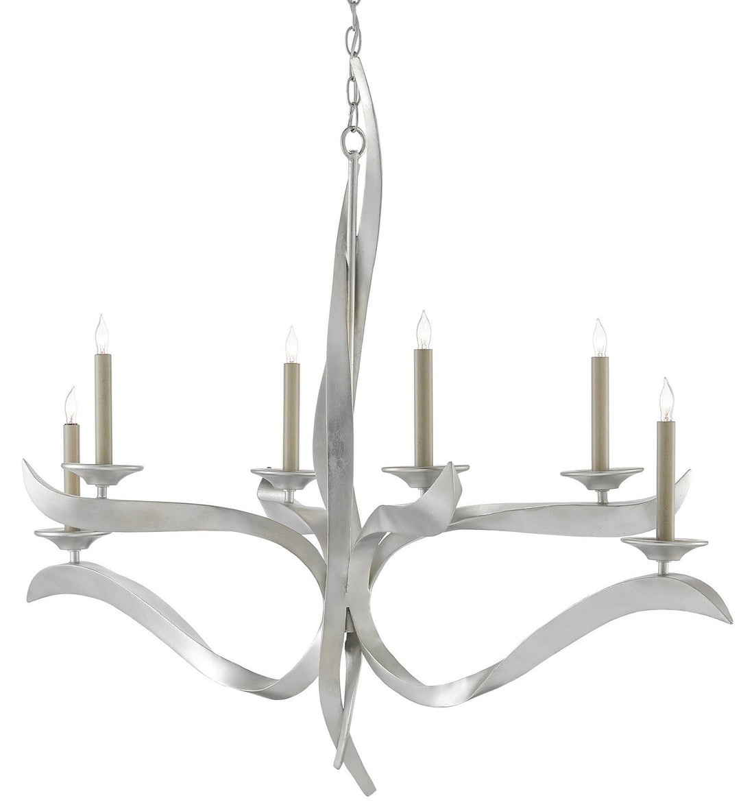 Currey and Company Six Light Chandelier in Contemporary Silver Leaf finish