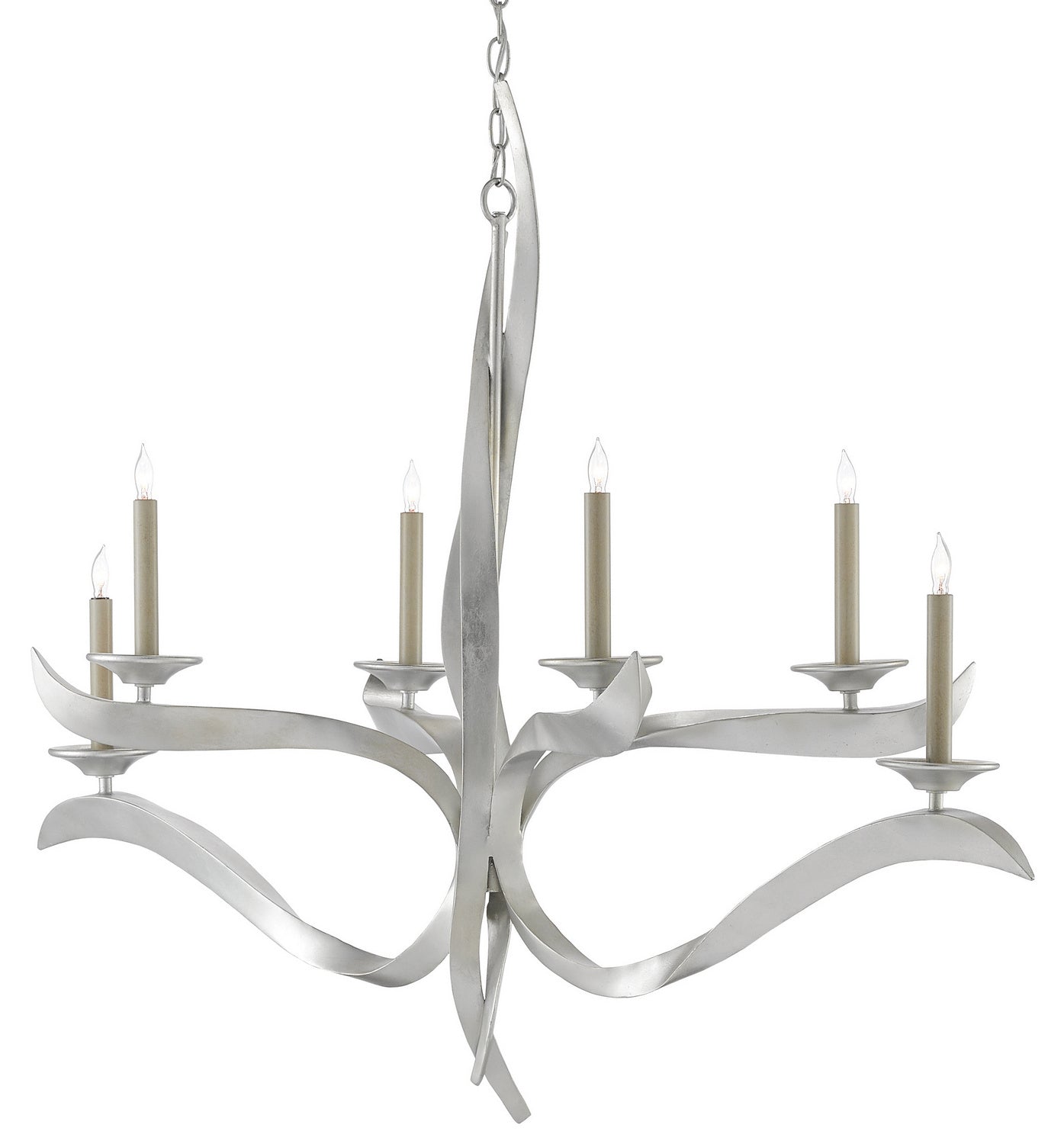 Currey and Company Six Light Chandelier in Contemporary Silver Leaf finish