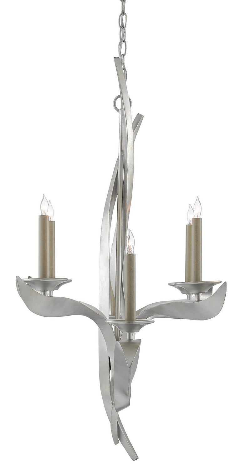 Currey and Company Six Light Chandelier in Contemporary Silver Leaf finish