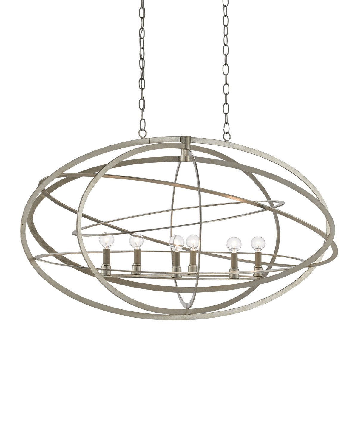 Currey and Company Six Light Chandelier in Silver Leaf finish