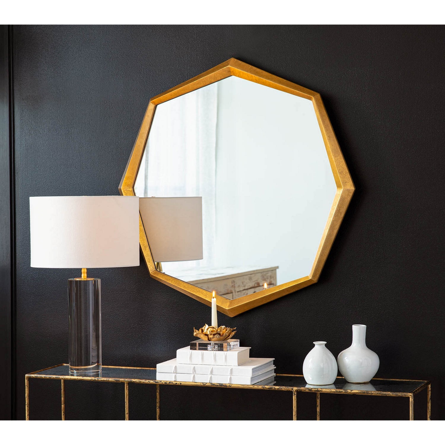 Regina Andrew Mirror from the Hadley collection in Gold Leaf finish