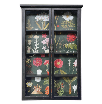 Distressed Wood Cabinet with Floral Papered Back