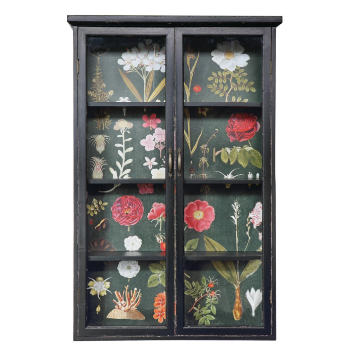 Distressed Wood Cabinet with Floral Papered Back