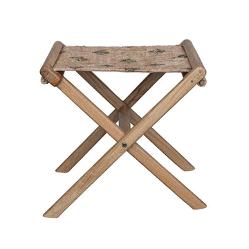 Design Shop Mango Wood & Jute Kilim Folding Stool