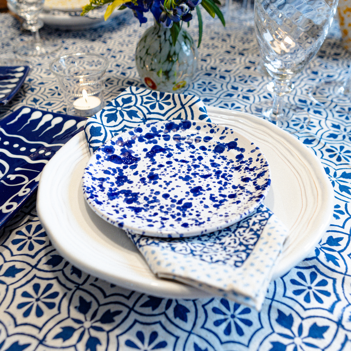 Abigails Taverna Speckled Dessert Plate, Cobalt/White Set of 4