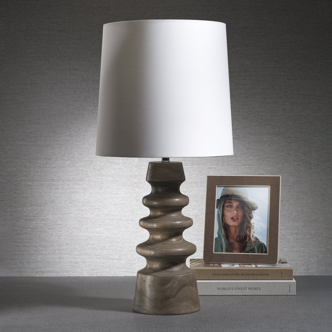 Bora Bora 35" Tabletop  Wood Lamp with Linen Shade