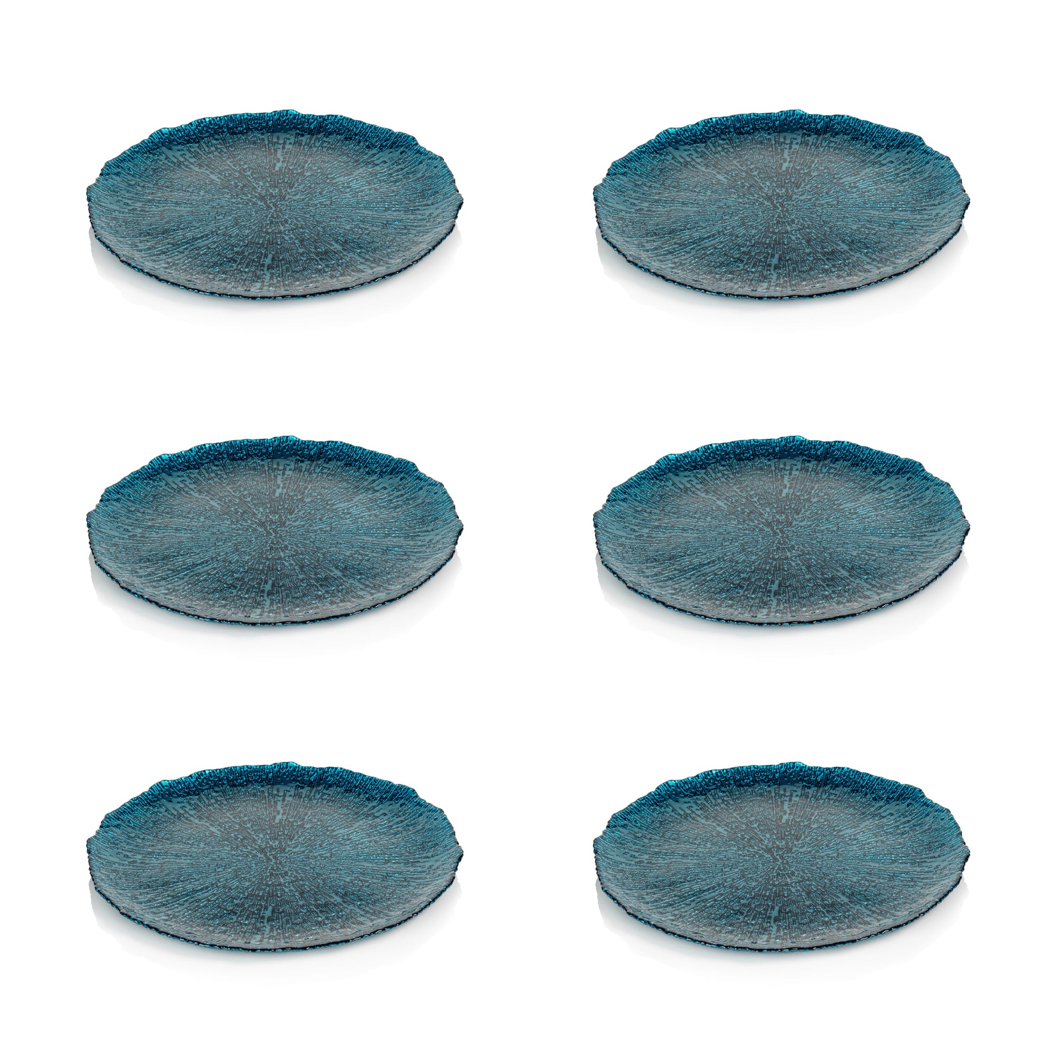 Zodax Exuma 11"  Azur Blue Glass Plates, Set of 6