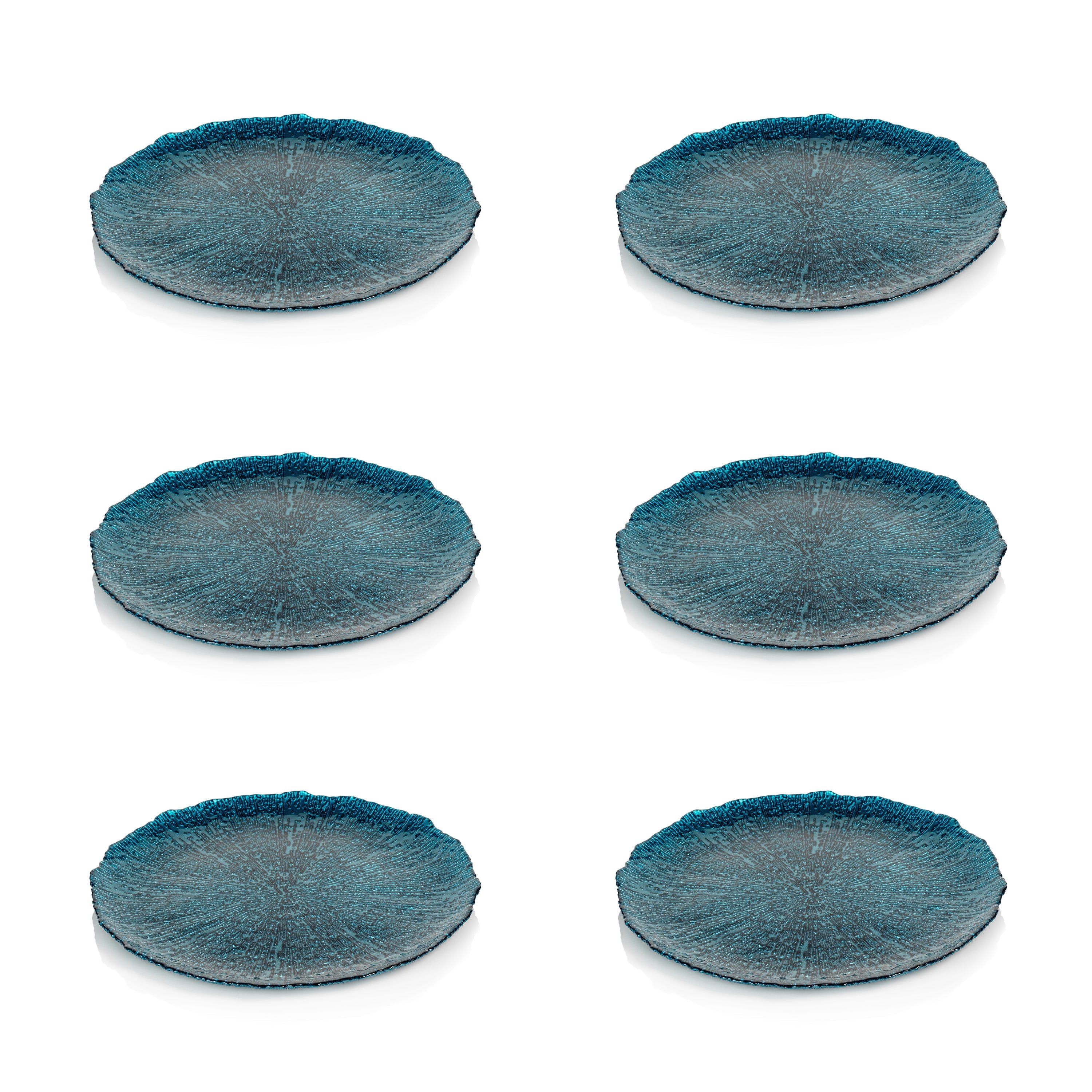 Zodax Exuma 11"  Azur Blue Glass Plates, Set of 6
