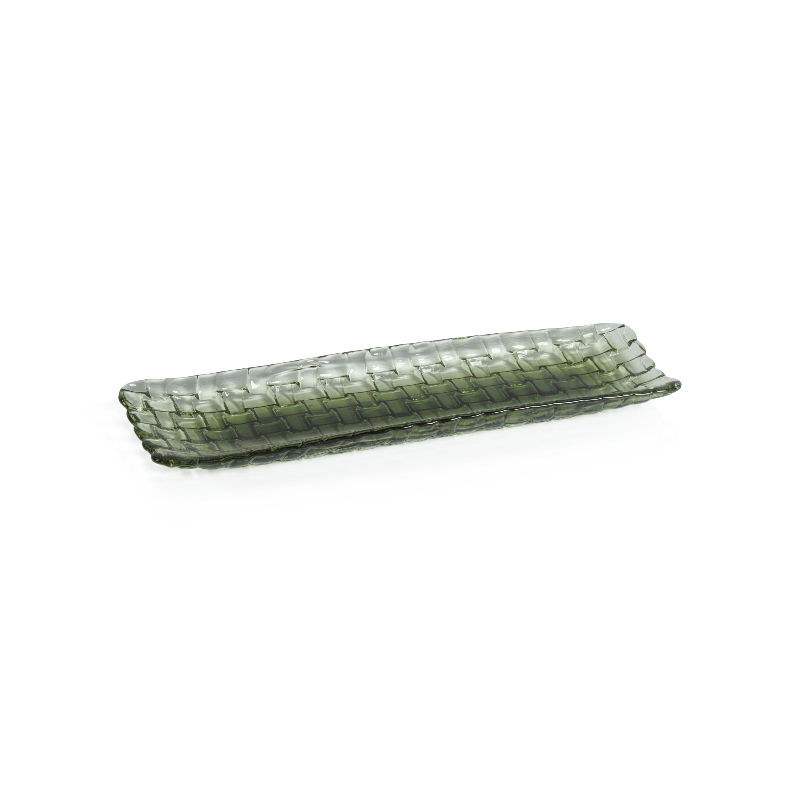 Zodax Nova 12.25" Braided Rectangular Glass Plates, Green, Set of 6