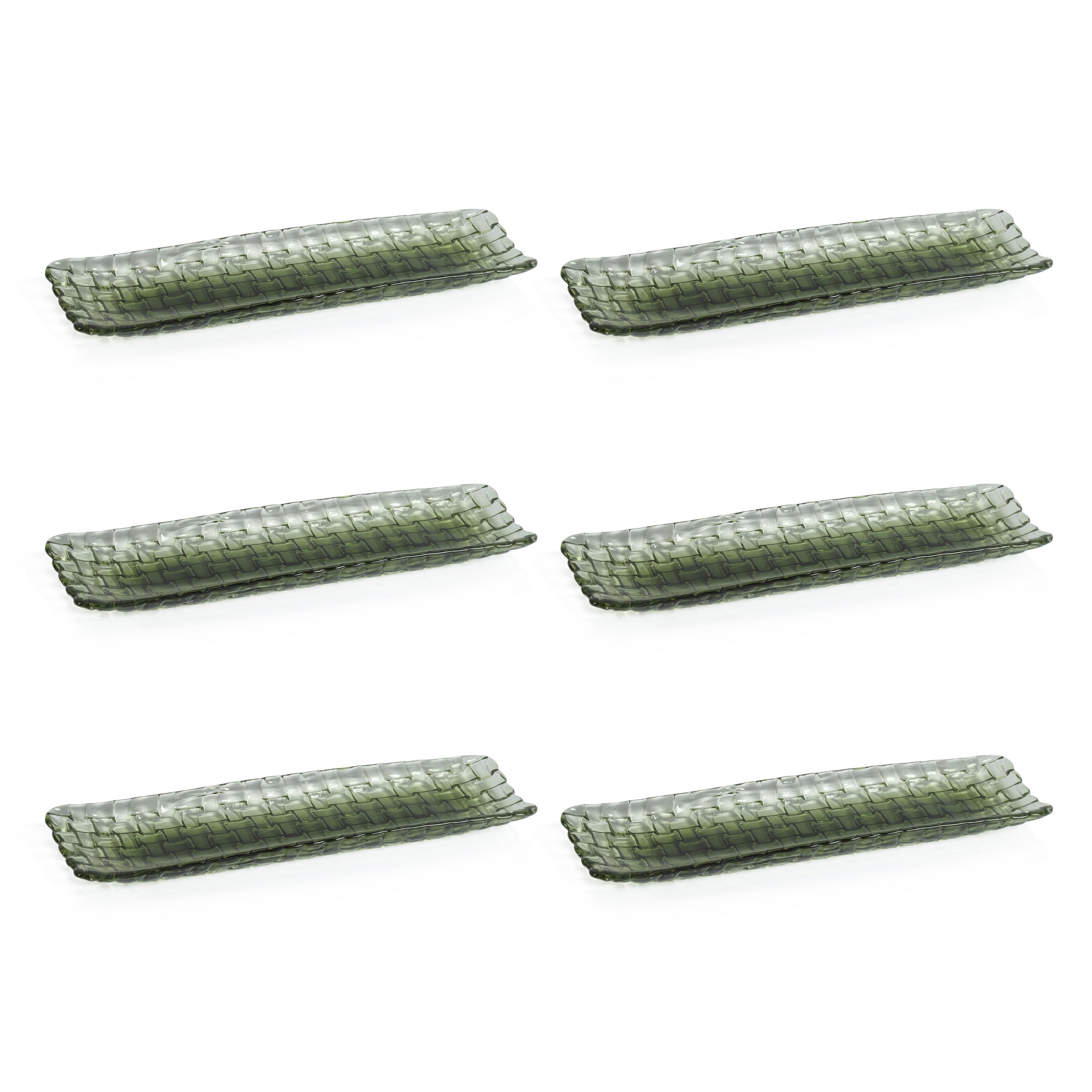 Zodax Nova 12.25" Braided Rectangular Glass Plates, Green, Set of 6