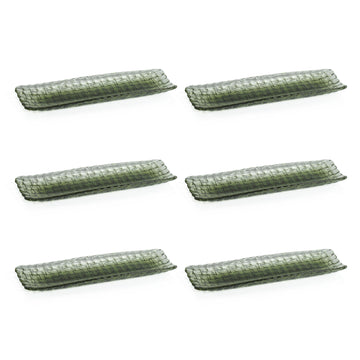 Zodax Nova 12.25" Braided Rectangular Glass Plates, Green, Set of 6