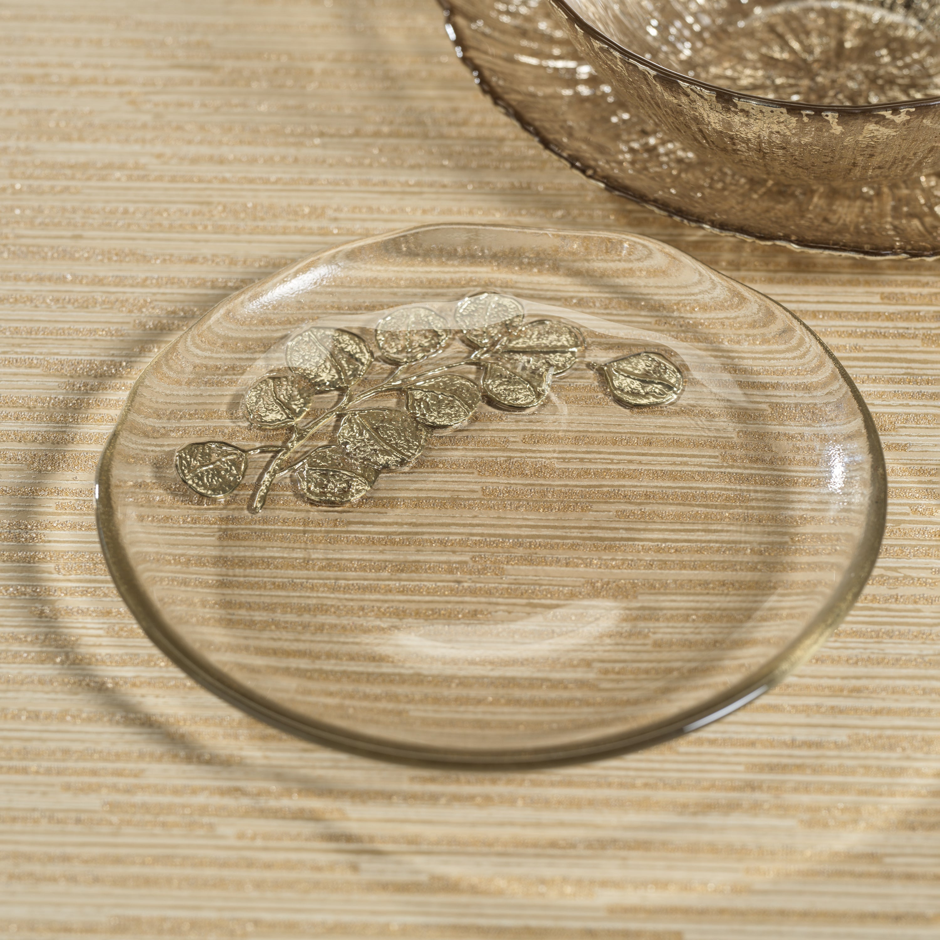 Zodax Jarrah Eucalyptus Design Glass Dessert Plates, Set of 6