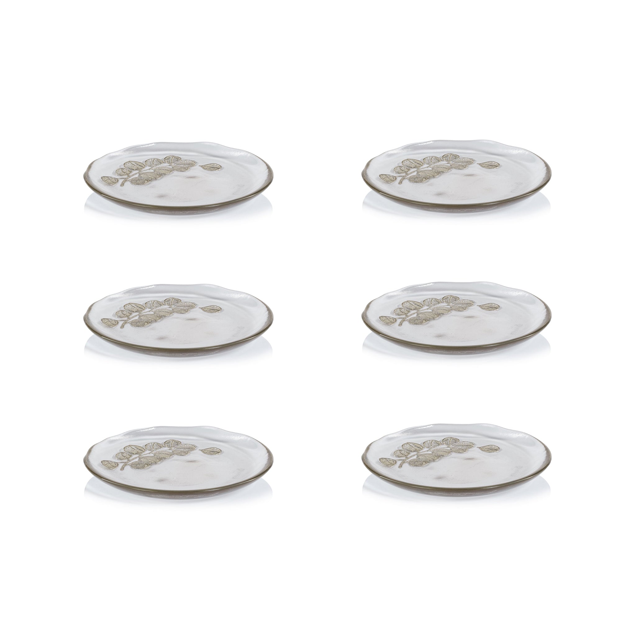 Zodax Jarrah Eucalyptus Design Glass Dessert Plates, Set of 6
