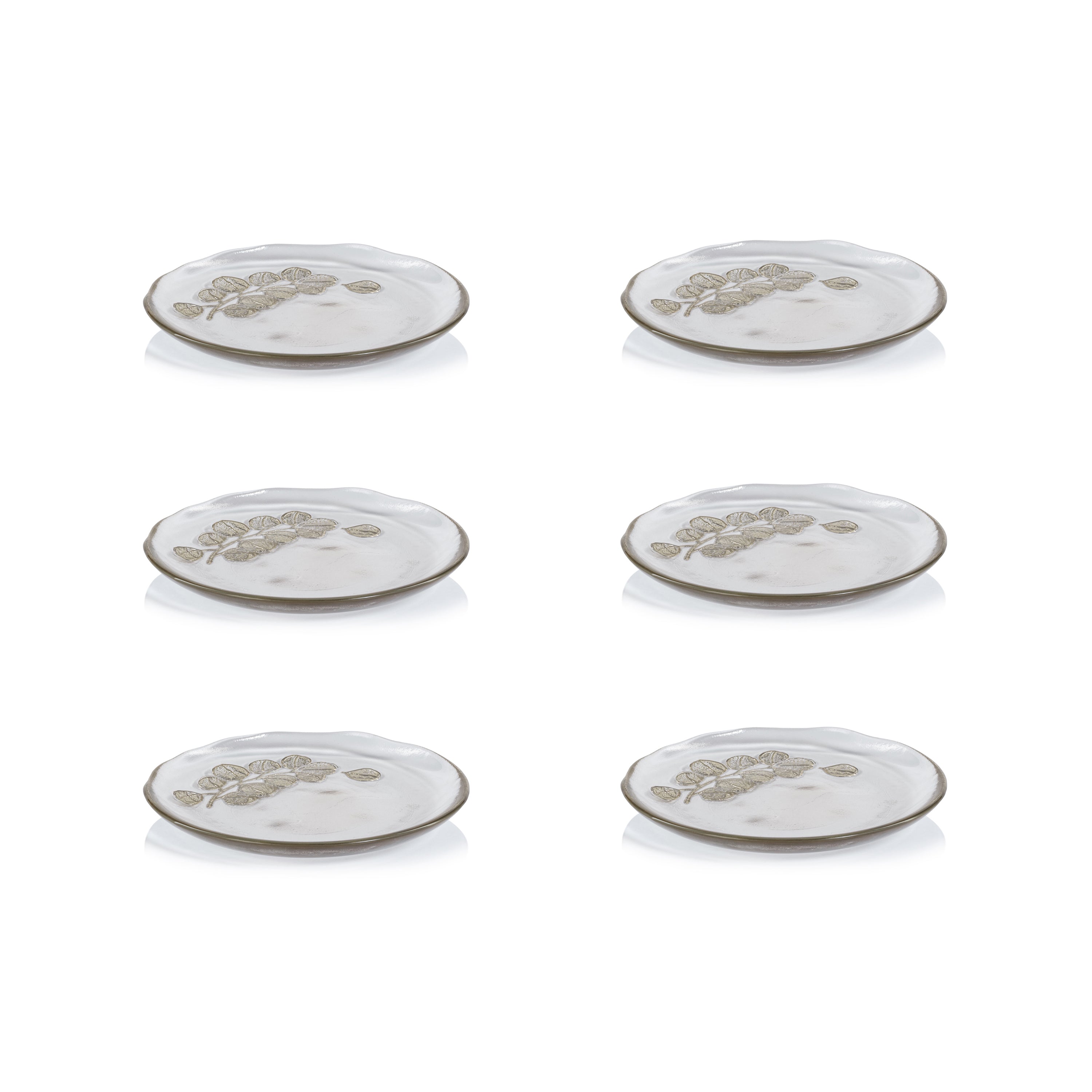 Zodax Jarrah Eucalyptus Design Glass Dessert Plates, Set of 6