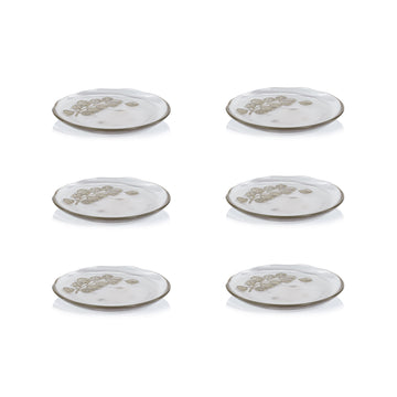 Zodax Jarrah Eucalyptus Design Glass Dessert Plates, Set of 6