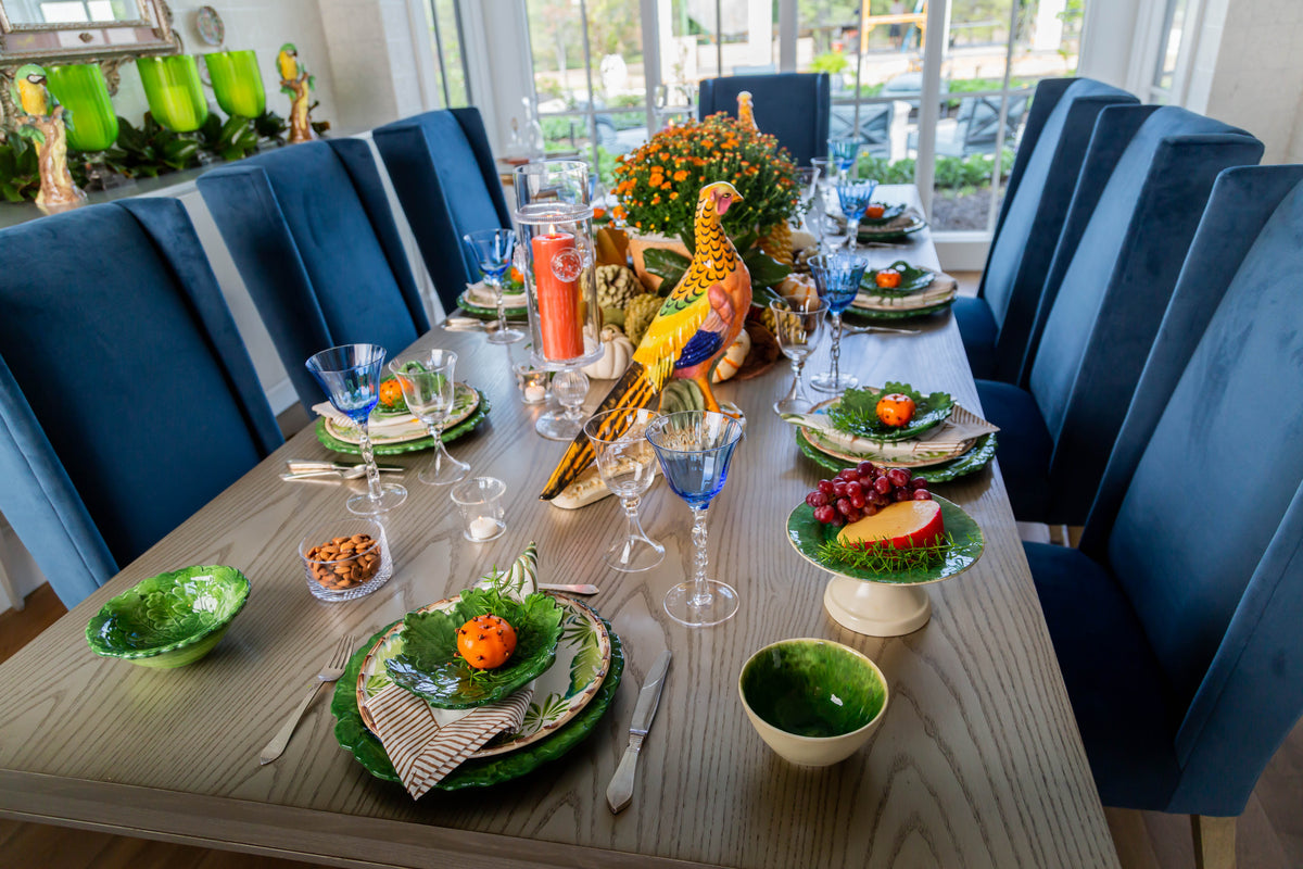 Abigails Compagnia Dinner Plate, Green Leaves w/ Bamboo, Large, Set of 4