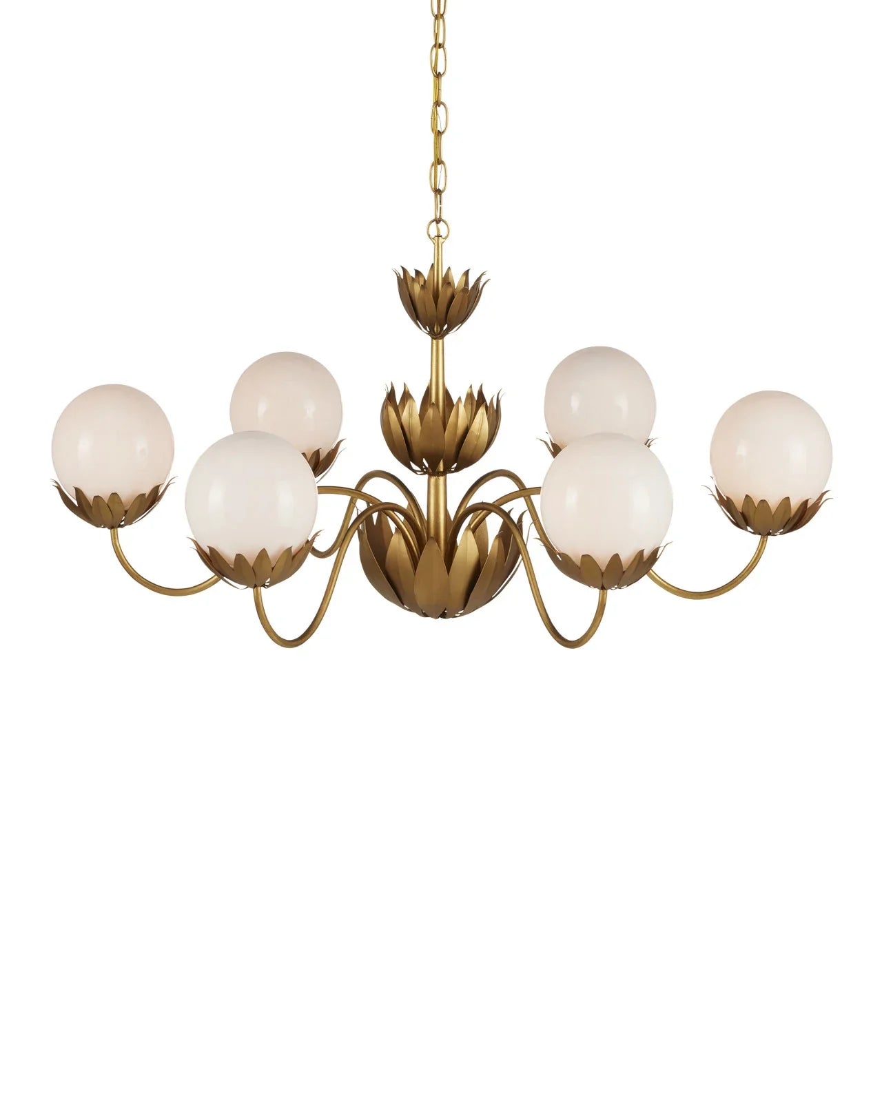 Currey and Company Six Light Chandelier from the Mirasole collection in Contemporary Gold Leaf/Gold/White finish