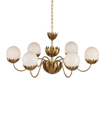 Currey and Company Six Light Chandelier from the Mirasole collection in Contemporary Gold Leaf/Gold/White finish