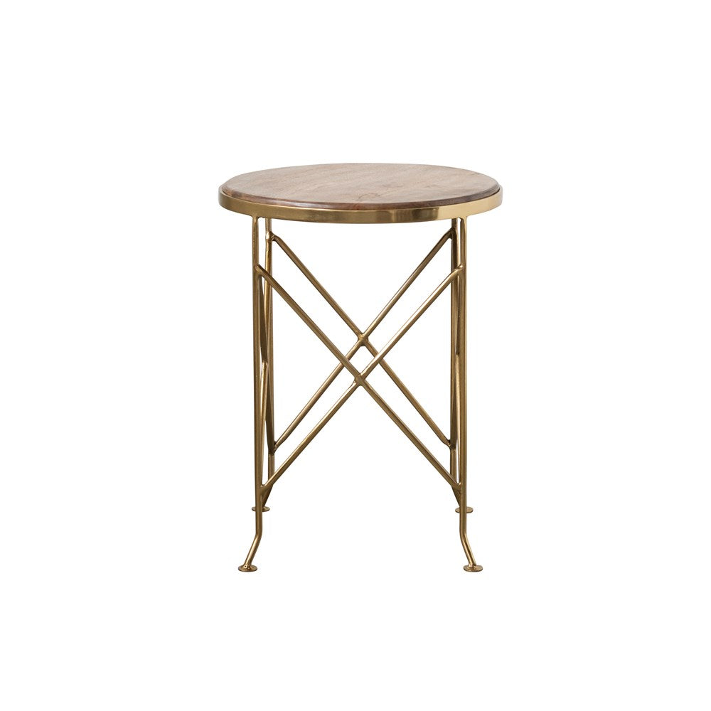 Metal & Mango Wood Table, Brass Finish