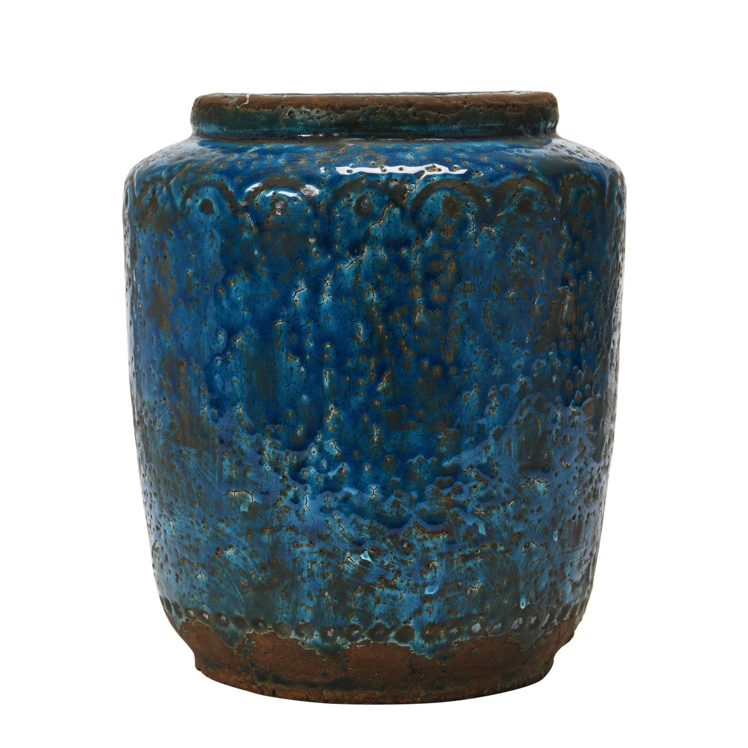 Design Shop Debossed Terra-cotta Vase, Distressed Blue Finish