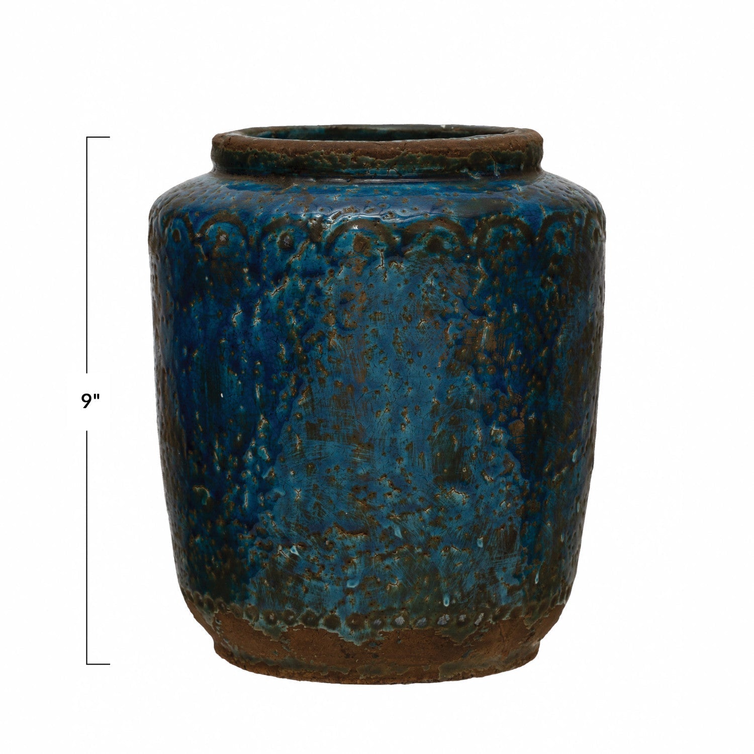 Design Shop Debossed Terra-cotta Vase, Distressed Blue Finish