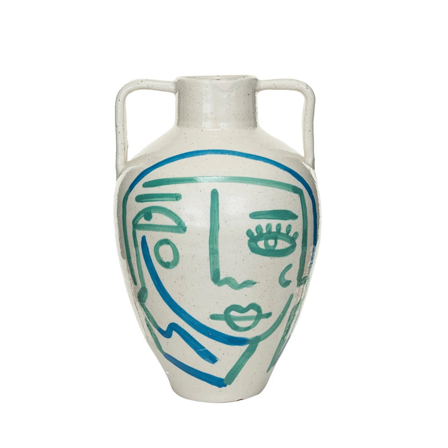 Design Shop Hand-Painted Terra-cotta Urn w/ Abstract Face (Each One Will Vary)