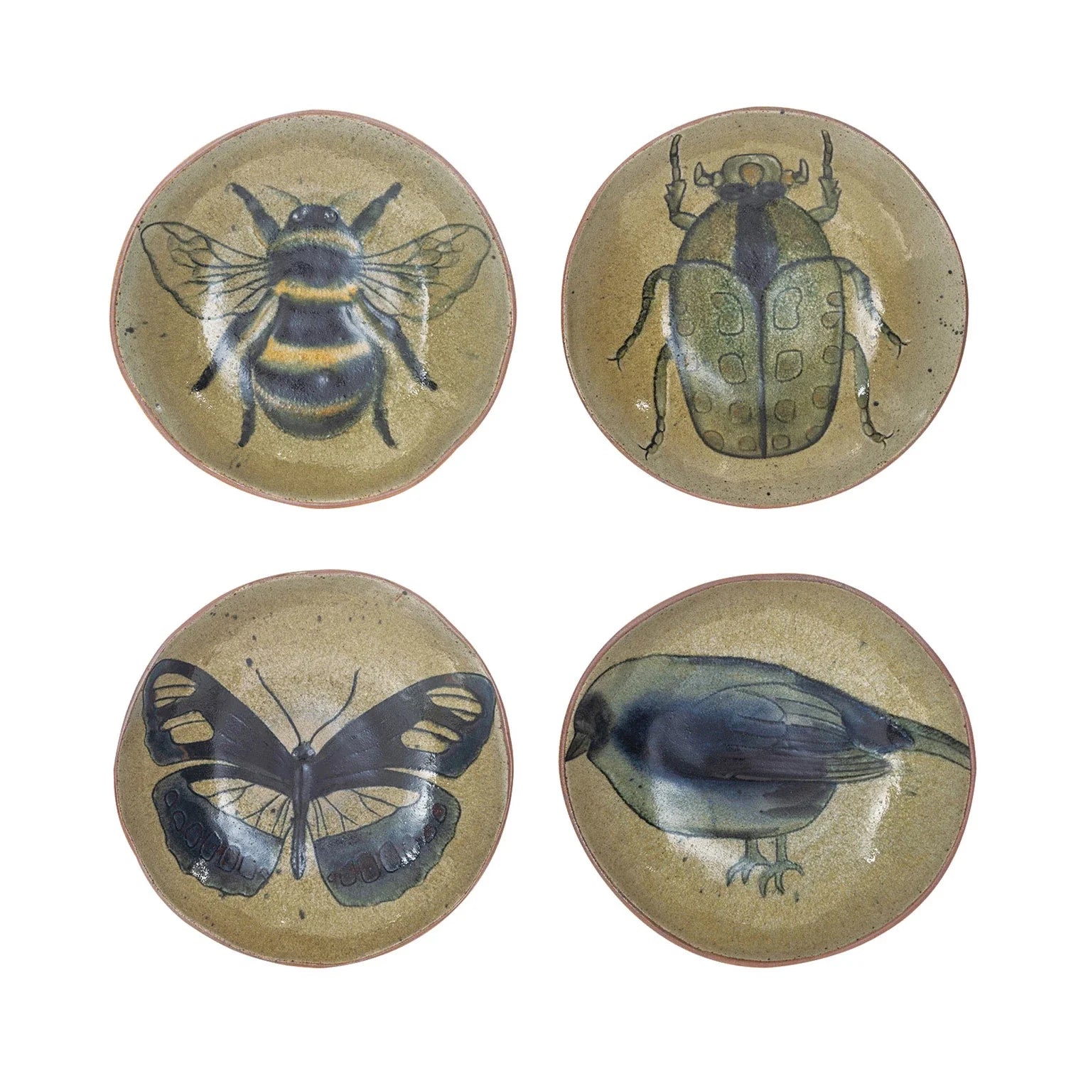 Design Shop Stoneware Plate w/ Insect/Bird, Set of 4.