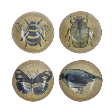 Design Shop Stoneware Plate w/ Insect/Bird, Set of 4.
