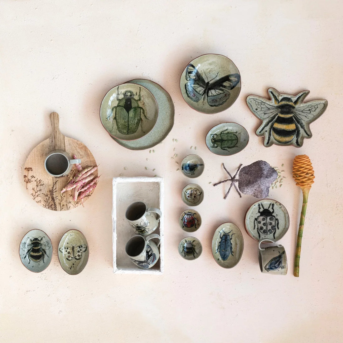 Design Shop Stoneware Plate w/ Insect/Bird, Set of 4.