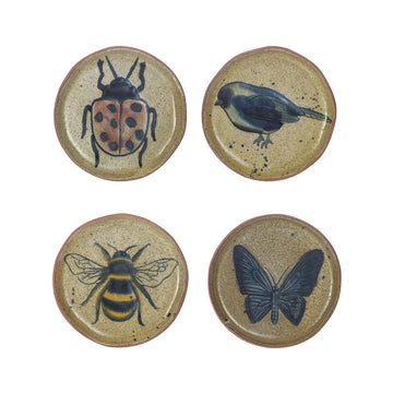 Design Shop Stoneware Plate w/ Insect/Bird, Set of 4.