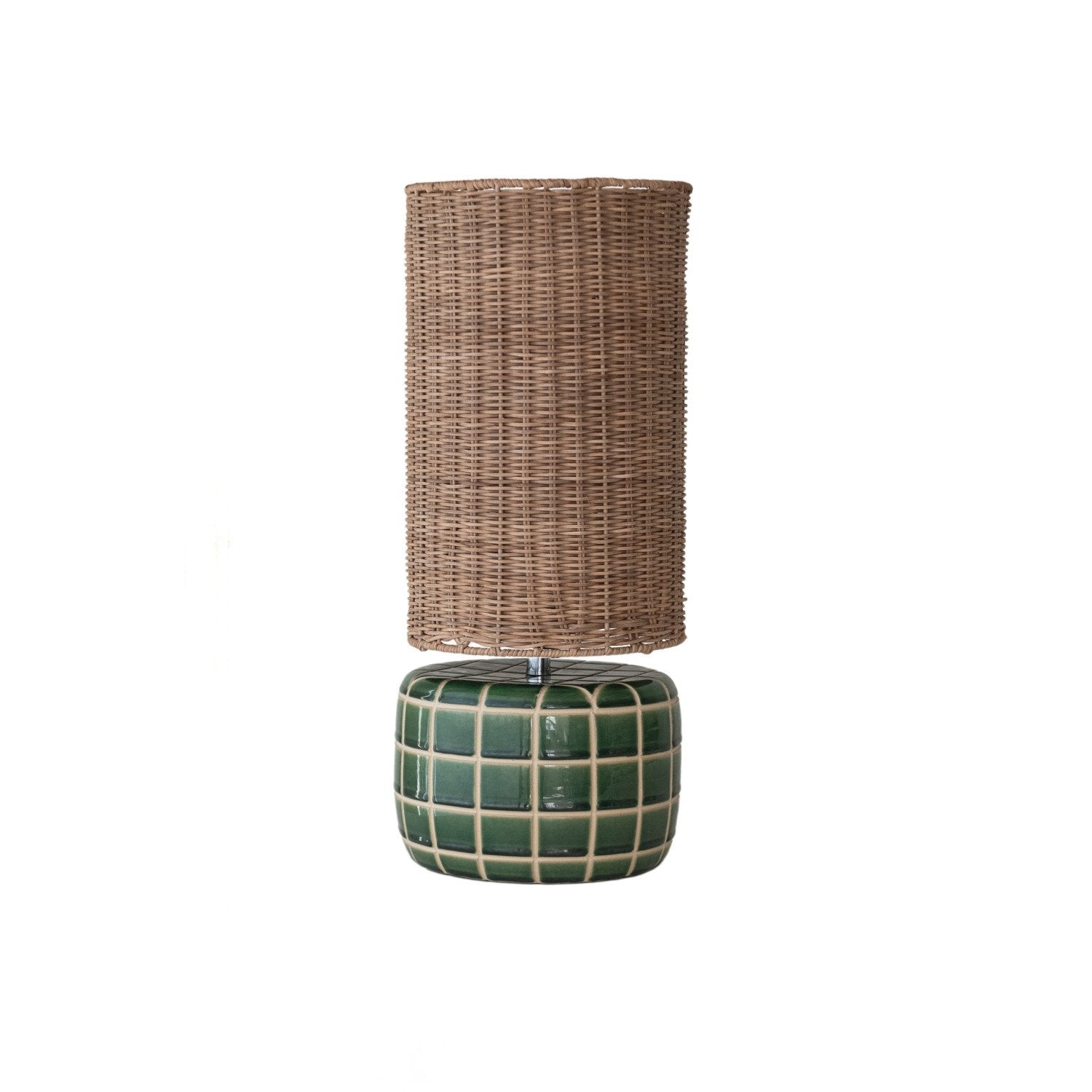 Design Shop Ceramic Tiled Table Lamp with Hand-Woven Rattan Shade
