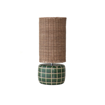Design Shop Ceramic Tiled Table Lamp with Hand-Woven Rattan Shade