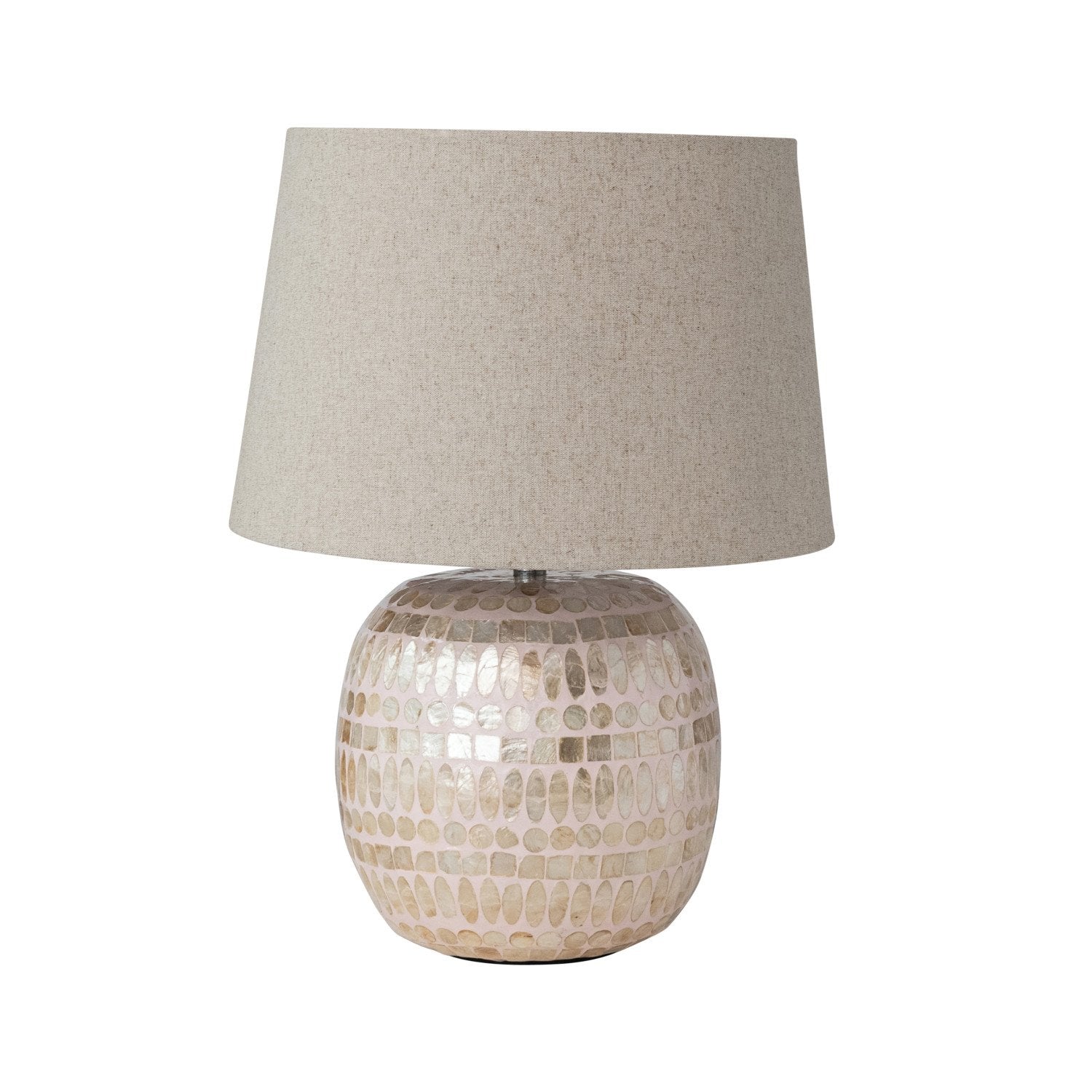 Design Shop Capiz Table Lamp with Linen Shade & Inline Switch, Pink & Natural