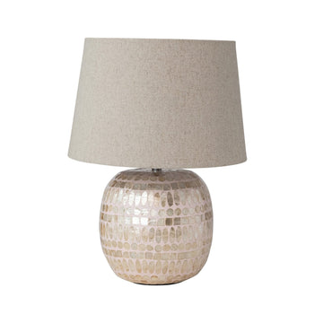 Design Shop Capiz Table Lamp with Linen Shade & Inline Switch, Pink & Natural