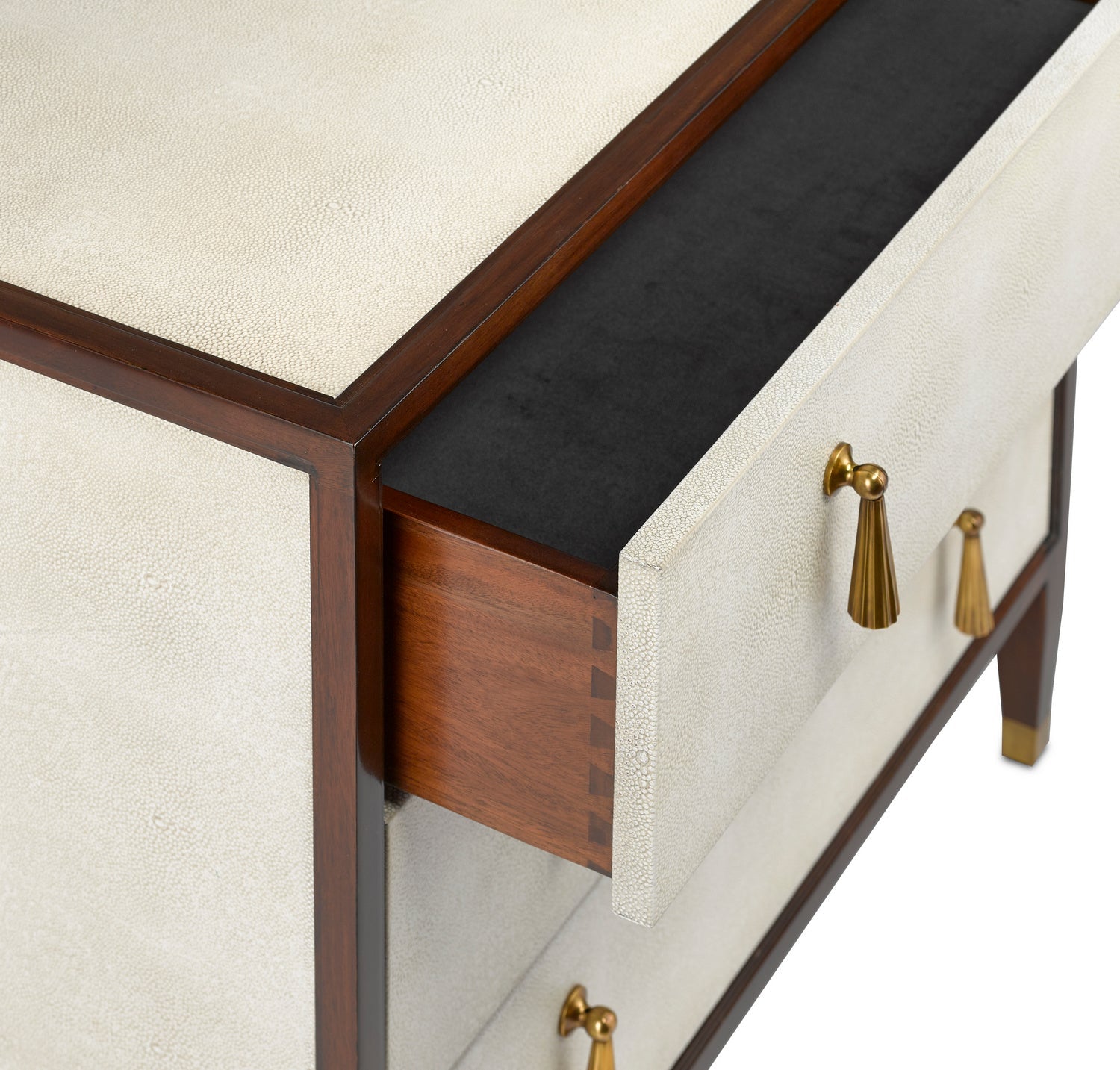 Currey and Company Chest from the Evie Collection collection in Ivory/Dark Walnut/Brass finish