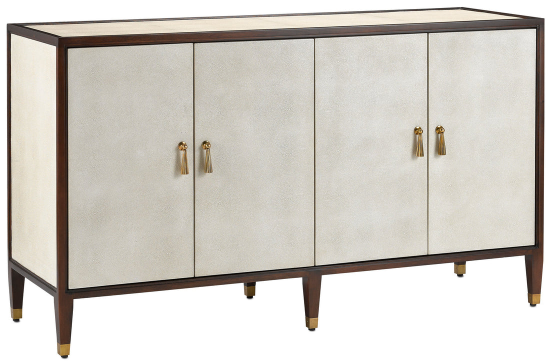 Currey and Company Credenza from the Evie Collection collection in Ivory/Dark Walnut/Brass finish