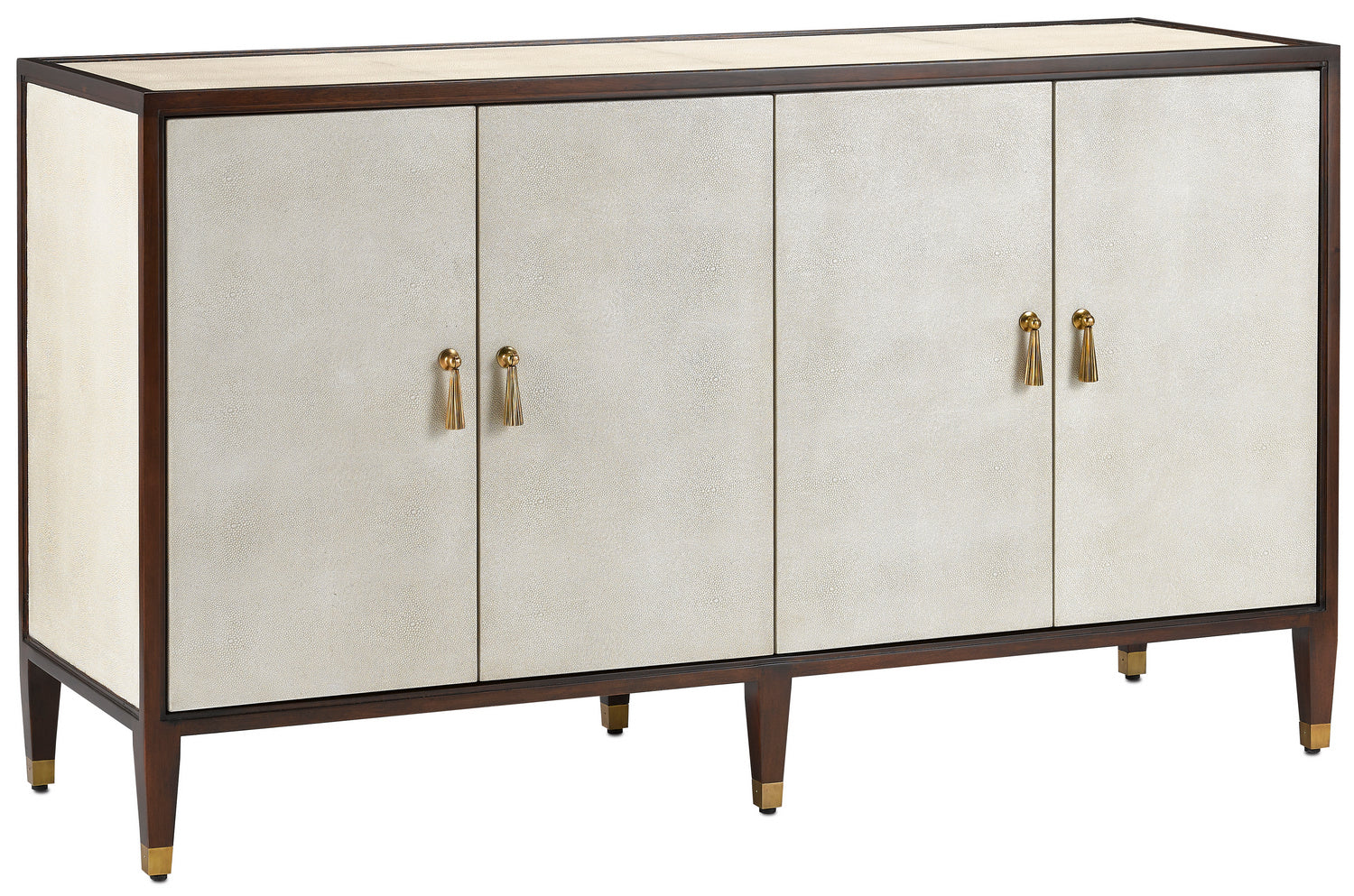 Currey and Company Credenza from the Evie Collection collection in Ivory/Dark Walnut/Brass finish
