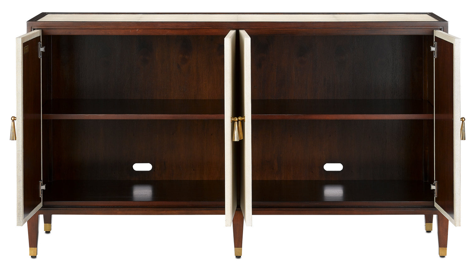 Currey and Company Credenza from the Evie Collection collection in Ivory/Dark Walnut/Brass finish