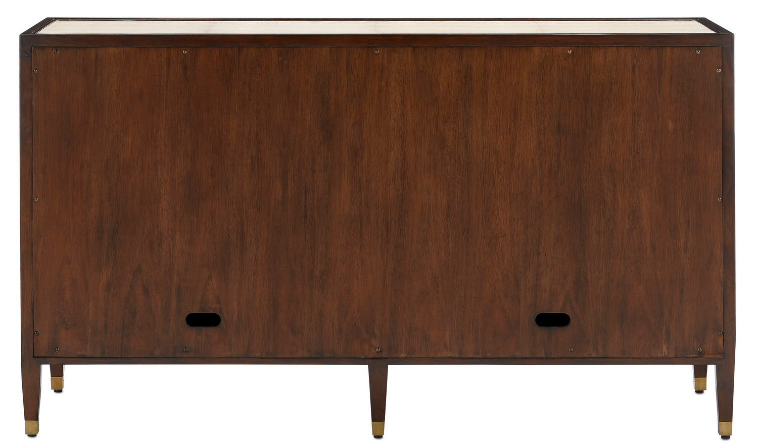 Currey and Company Credenza from the Evie Collection collection in Ivory/Dark Walnut/Brass finish