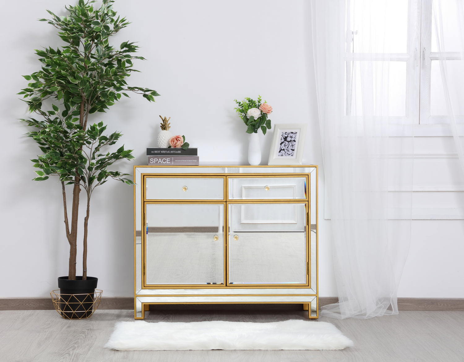 Elegant Lighting Nightstand from the REFLEXION collection in Antique Gold finish