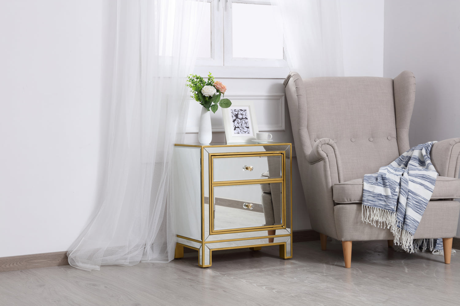 Elegant Lighting Nightstand from the REFLEXION collection in Antique Gold finish
