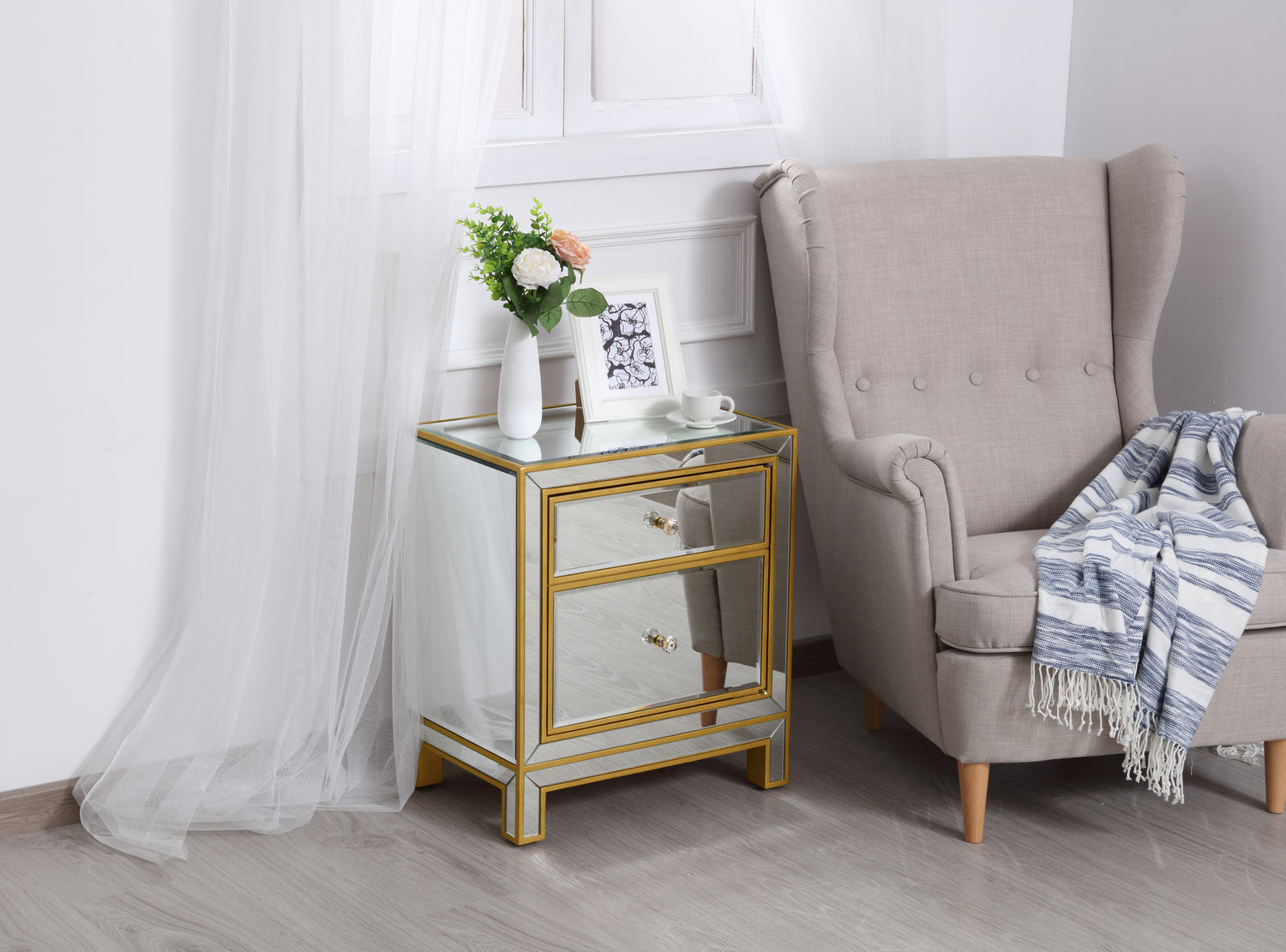 Elegant Lighting Nightstand from the REFLEXION collection in Antique Gold finish
