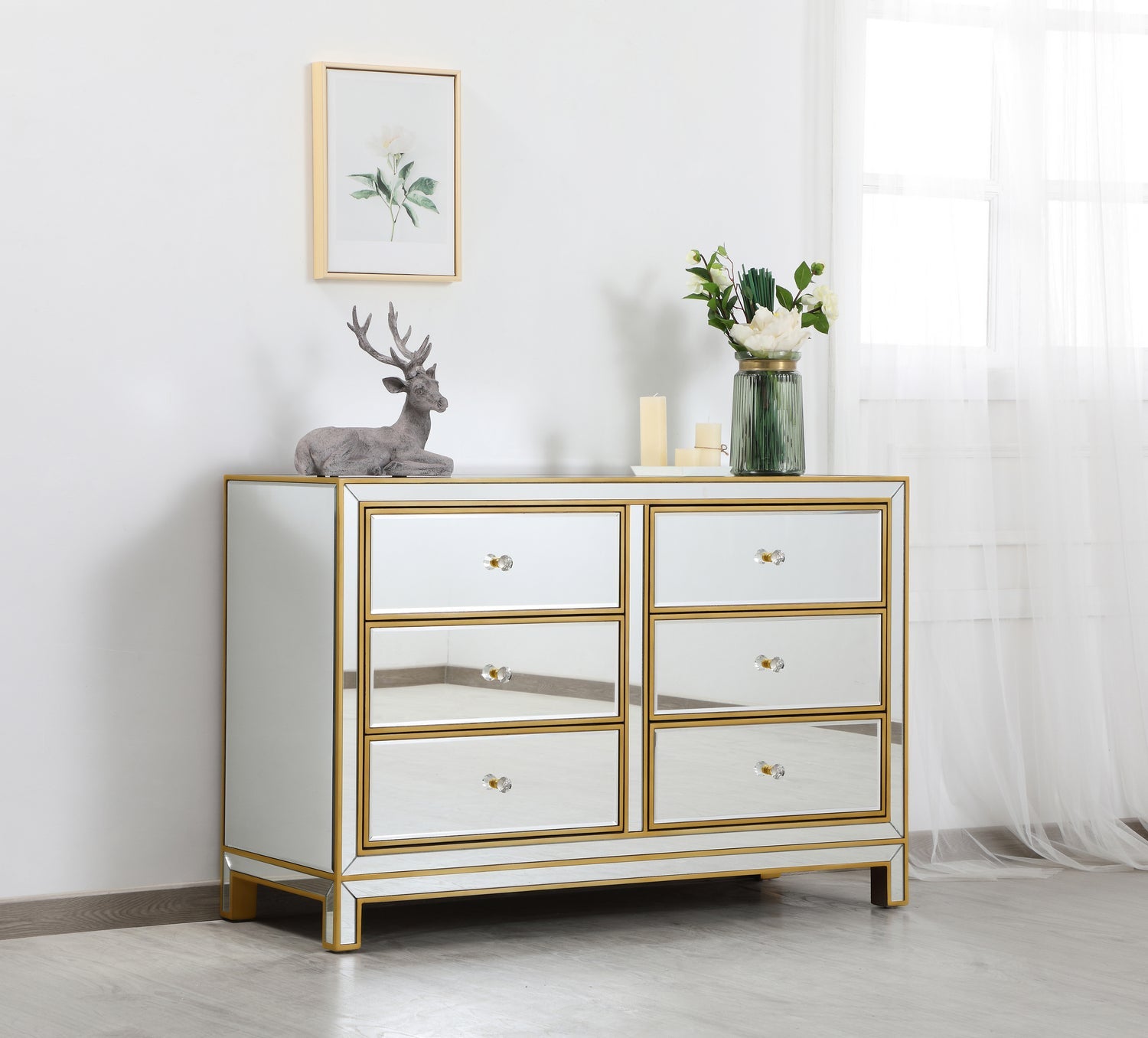 Elegant Lighting Dresser from the REFLEXION collection in Antique Gold finish