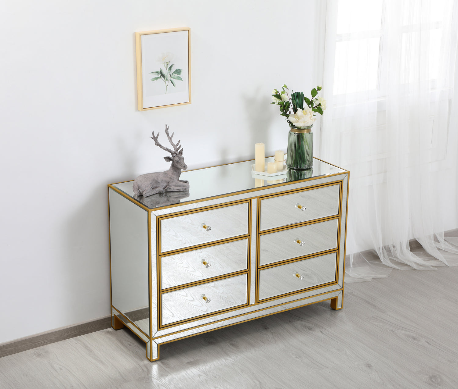 Elegant Lighting Dresser from the REFLEXION collection in Antique Gold finish