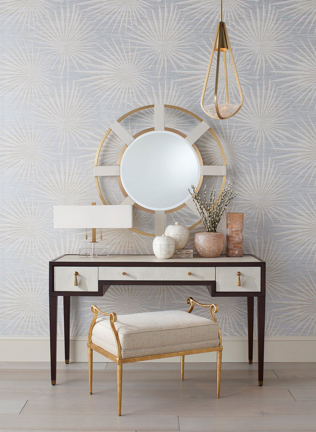Currey and Company Mirror from the Camille collection in Cream/Brushed Brass/Mirror finish
