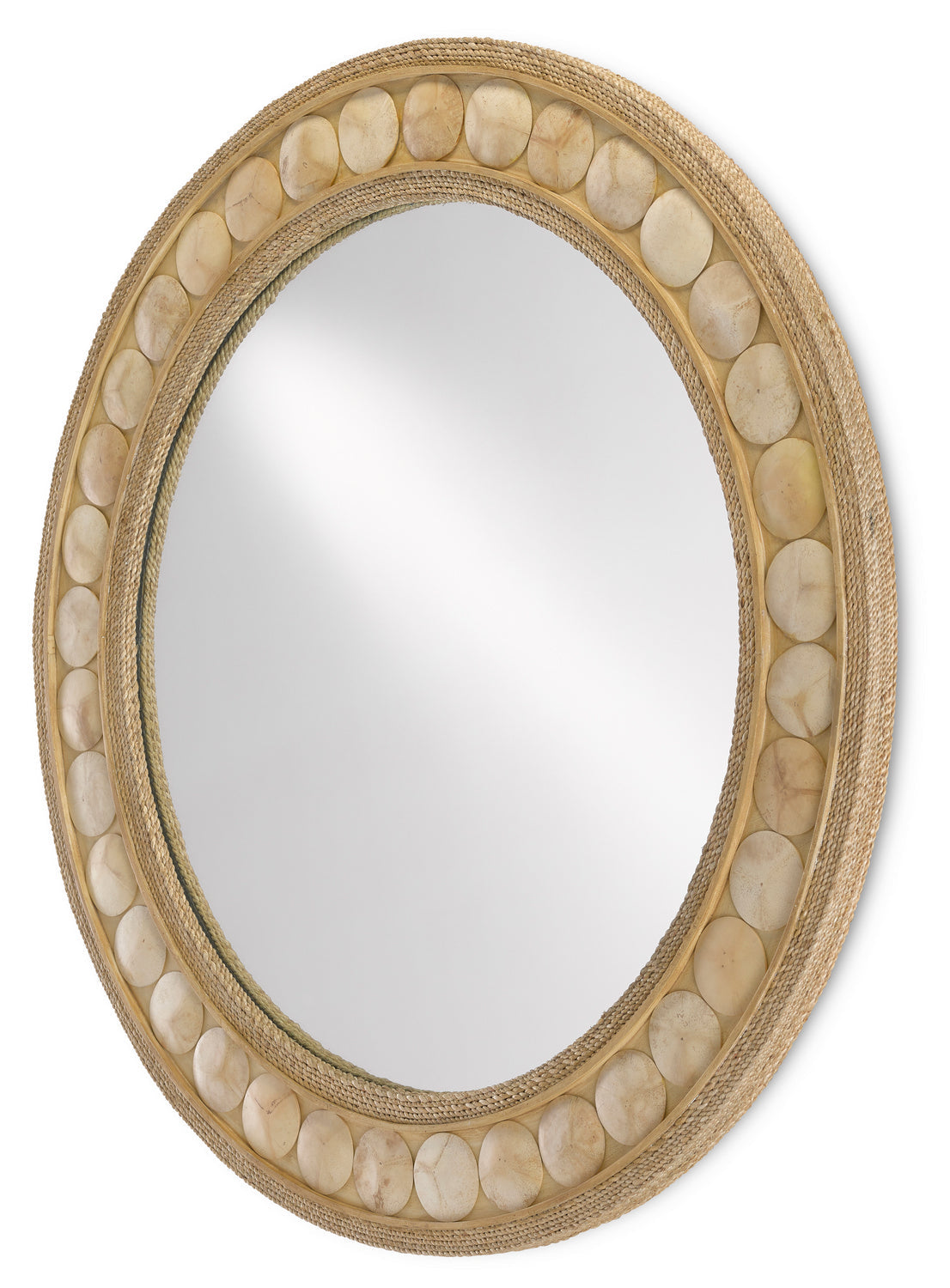 Currey and Company Mirror from the Buko Collection collection in Straw/Natural Abaca Rope/Coco Shell/Mirror finish