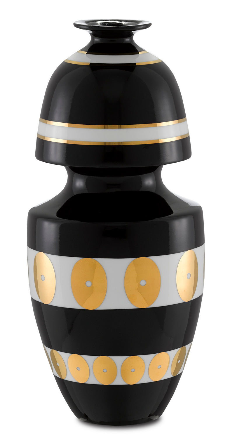 Currey and Company Vase from the De collection in Black/Gold/White finish