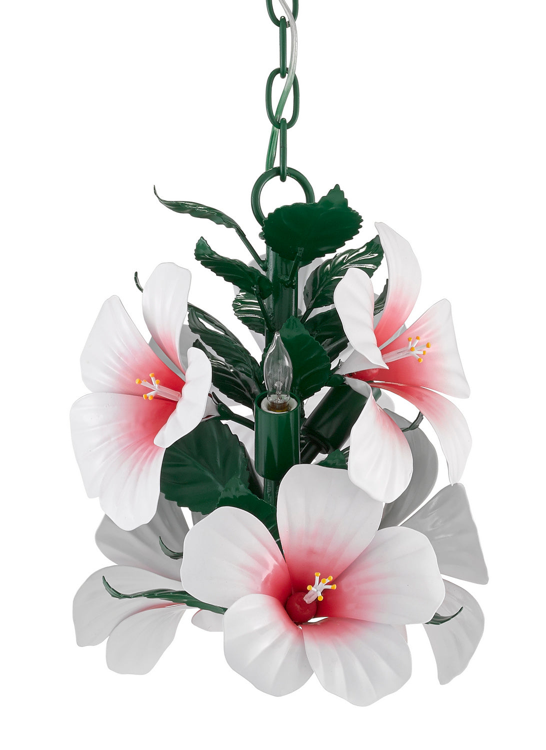 Currey and Company Three Light Chandelier from the Hibiscus Collection collection in Glossy White/Pink/Green finish