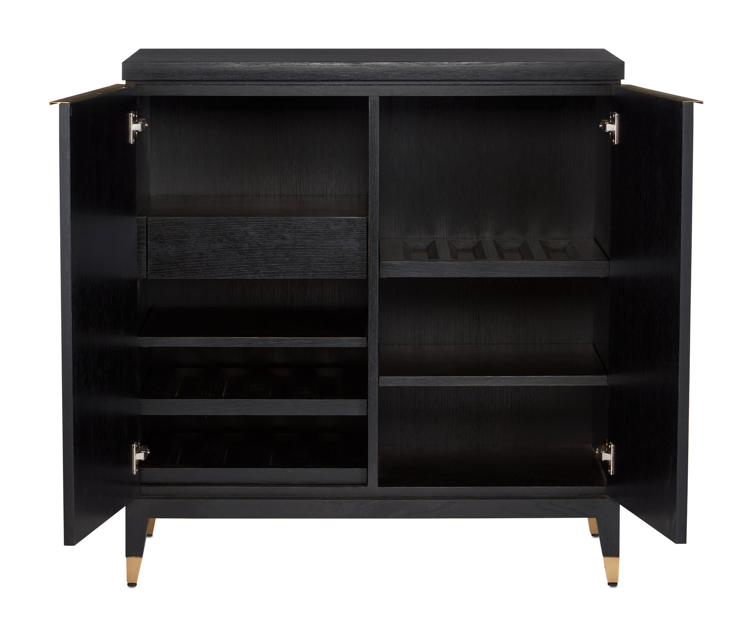 Currey and Company Bar Cabinet from the Sergio collection in Chestnut Burl/Black/Ash/Brass finish
