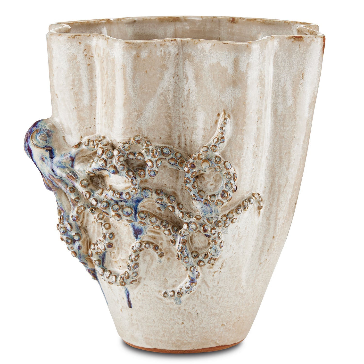 Currey and Company Vase from the Octopus Collection collection in Cream/Reactive Blue finish